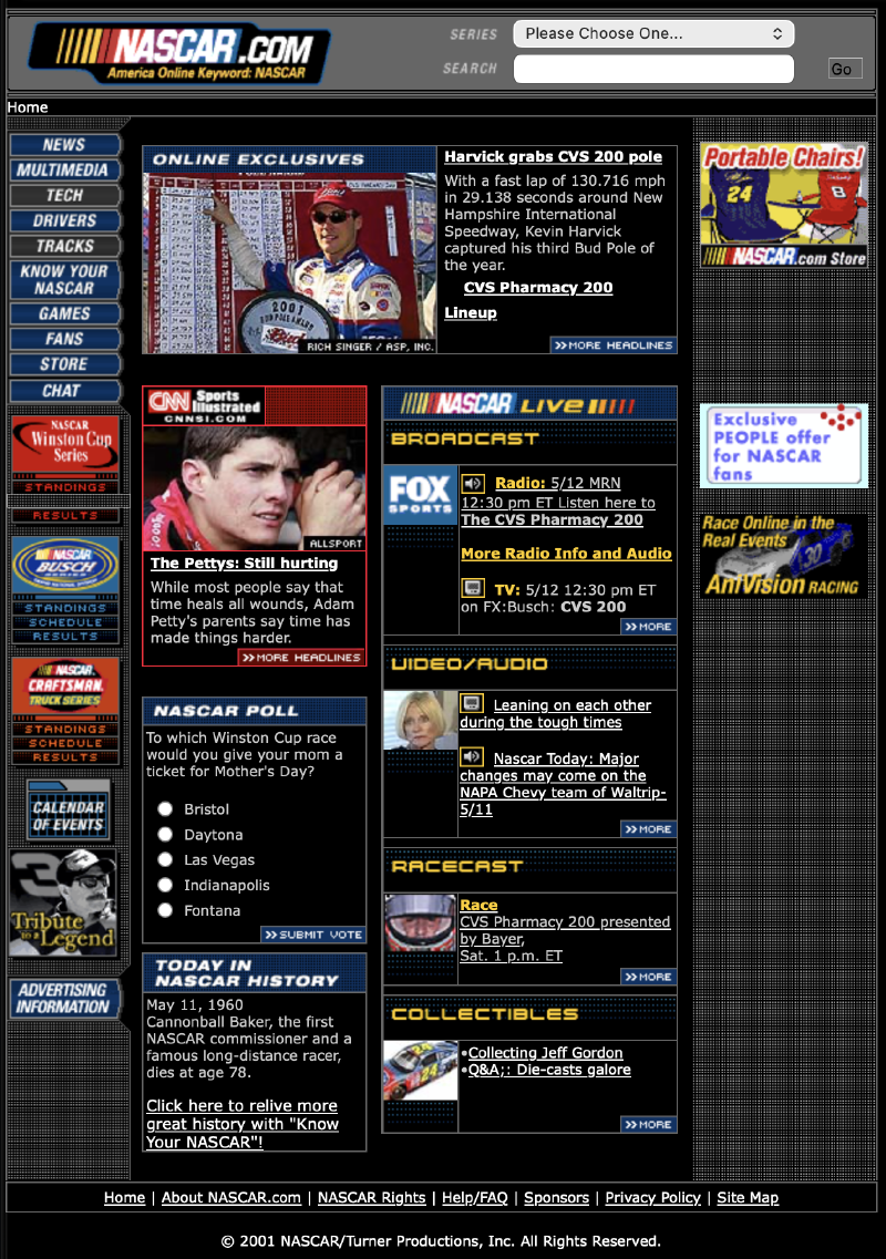 2001 NASCAR.com webpage